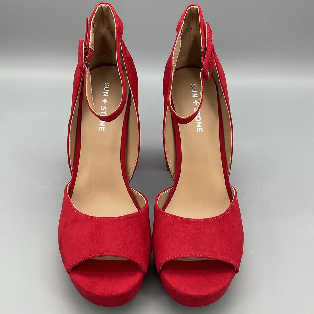 NEW Sun + Stone Women’s Reema Peep Toe Platform Sandals Cherry Size 10M - Picture 3 of 10